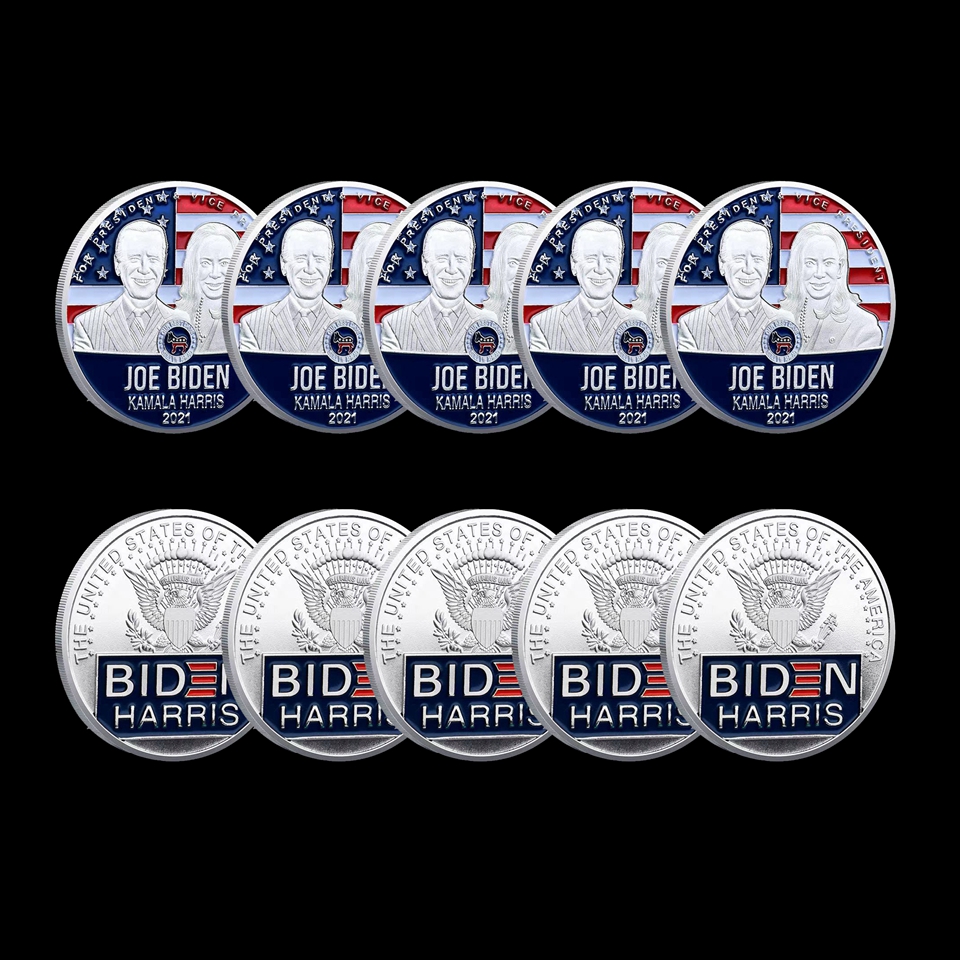 5pcs Non Magnetic US President Joe Biden Arts And Crafts Silver Plated Commemorative Coin Collectibles