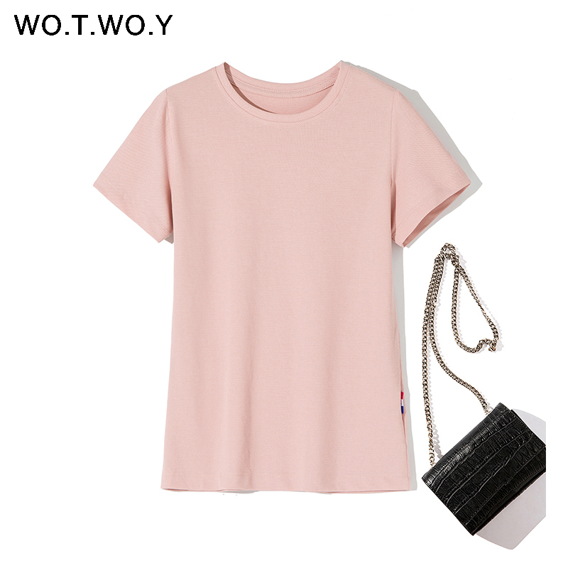WOTWOY High Quality 9 Colors Basic Plus Size Cotton T-shirts Women Summer O-Neck Casual Tee Shirts Female Black Harajuku 210302