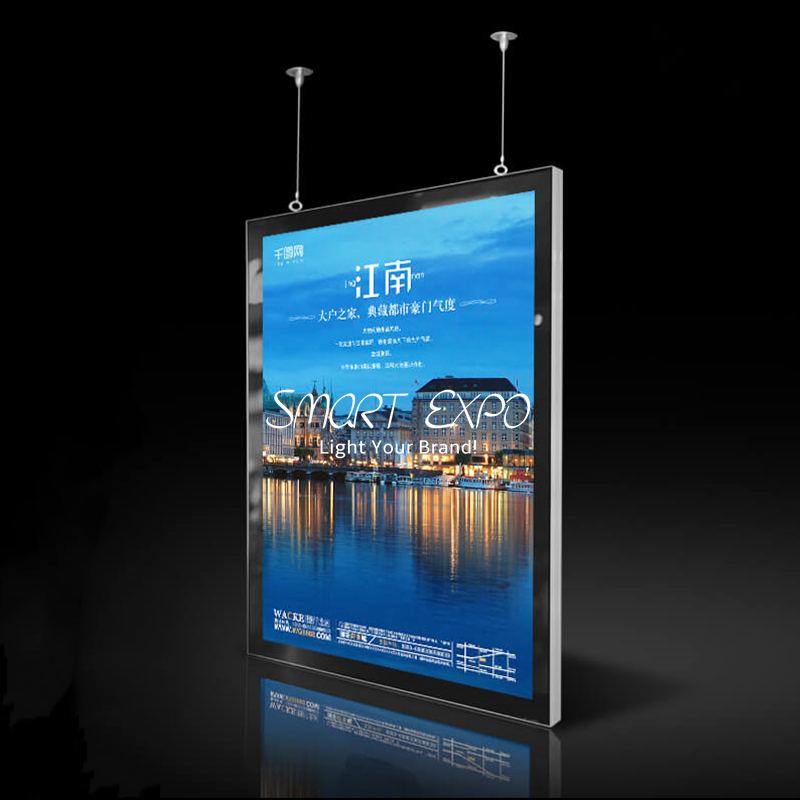 Advertising Display 60*80cm Ceiling Hanging Double Side Aluminum Magnetic Light Box with Hang Set Wooden Case Packing