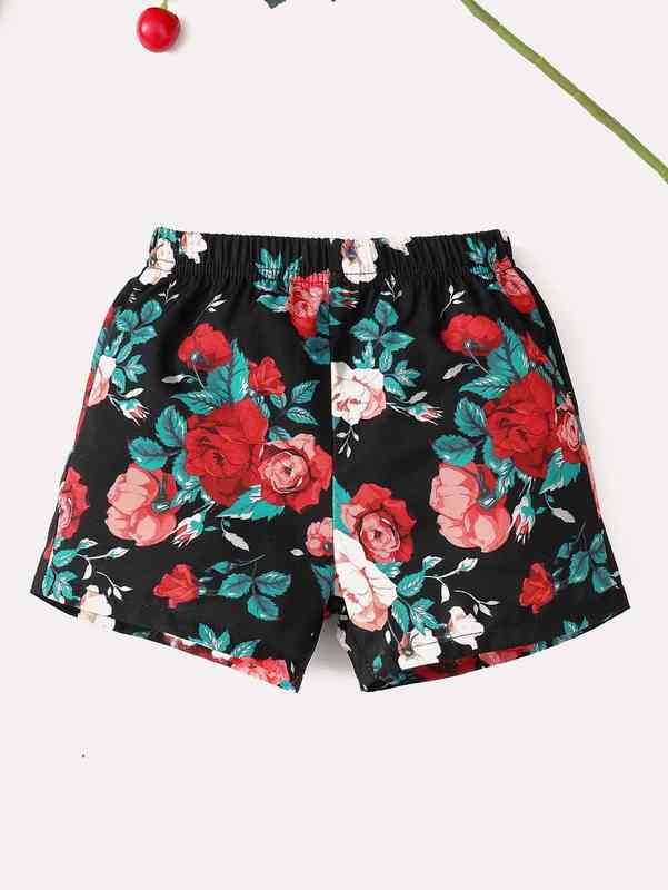 Baby Slogan And Floral Print Bodysuit & Shorts With Headband SHE