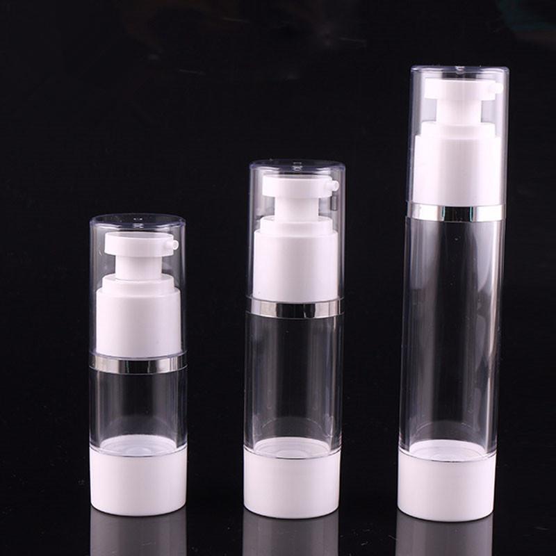 15ml 30ml 50ml Travel Plastic Transparent Mini Vacuum Pump Vessel Silver Line Empty Refillable Bottles Portable Airless Bottle