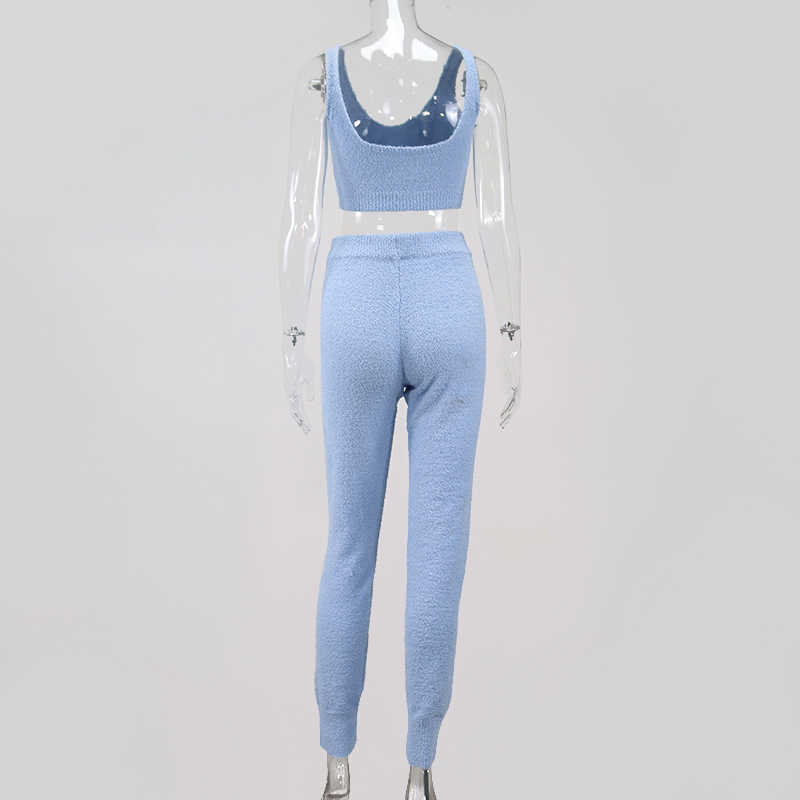 Colysmo Crop Top Pencil Pants 2 Piece Sets Women Autumn Sleeveless Loungewear Solid Color Long Trousers Two Set 210527