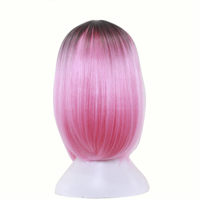 medium length straight hair wig heat resistant bob wigs lolita cosplay women synthetic wigs ombre black green gray pink purple