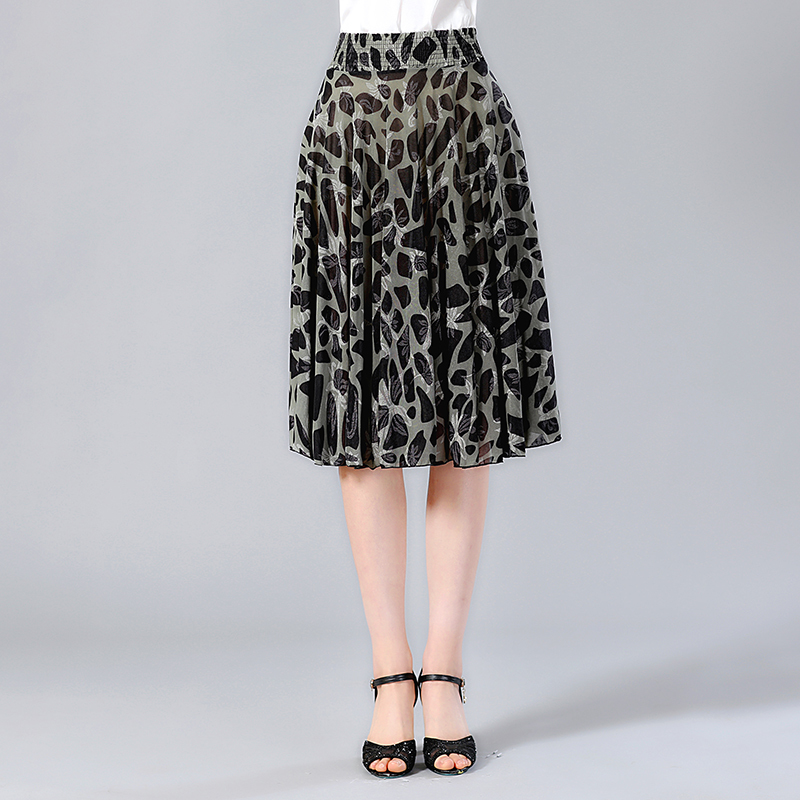 New Summer Long Print Skirts Womens Elastic High Waist Elegant Pleated Skirt Plus Size Faldas Saia Fashion Female Casual Skirt 210309