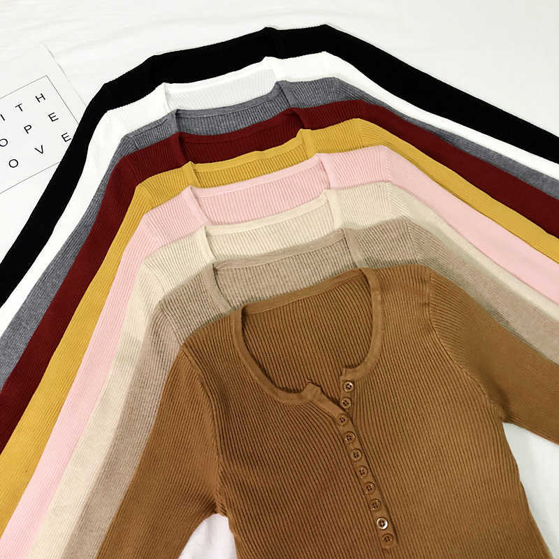Spring Button V Neck Sweater Women Basic Slim Knitted Pullover s And Pullovers Knit Jumper Ladies 210914