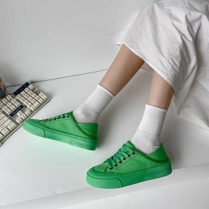 Women's Sneakers Korean Style Comfortable Low-top Round Toe Lace-up Canvas Sneakers Y0907