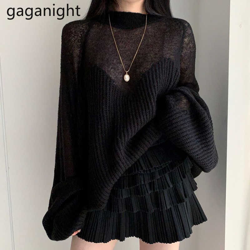 Elegant Women Sweater Loose Transparent Solid Pullover Casual Sweet Lady Chic Korean Sweaters Autumn Winter Pull Femme 210601