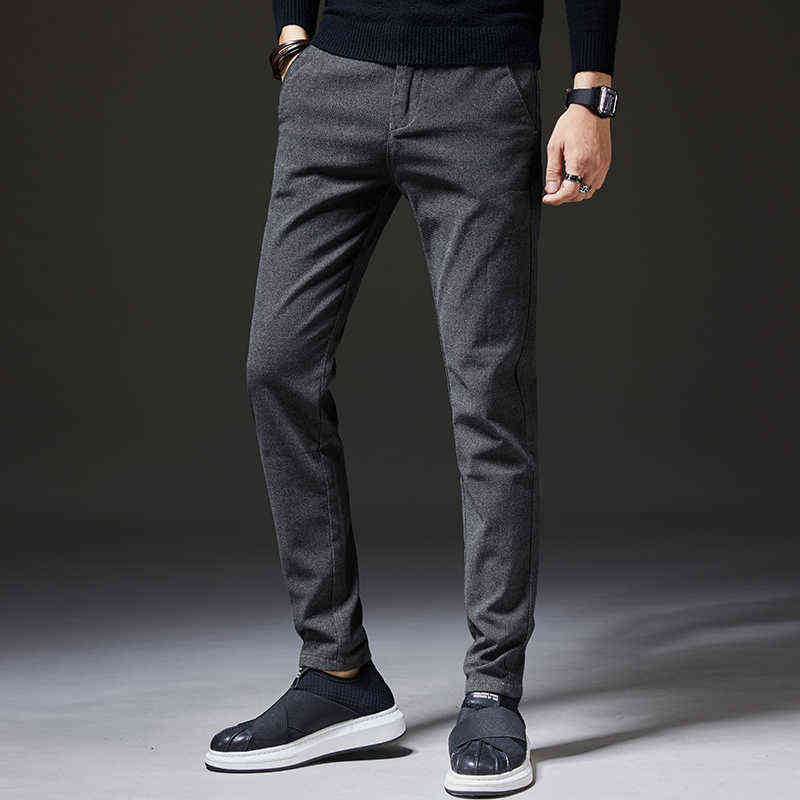 Pants Men Winter Fleece Casual Pants Men's Business Fashion Stretch Warm Velvet Black Gray Blue Trousers Big Size 28-38 211112