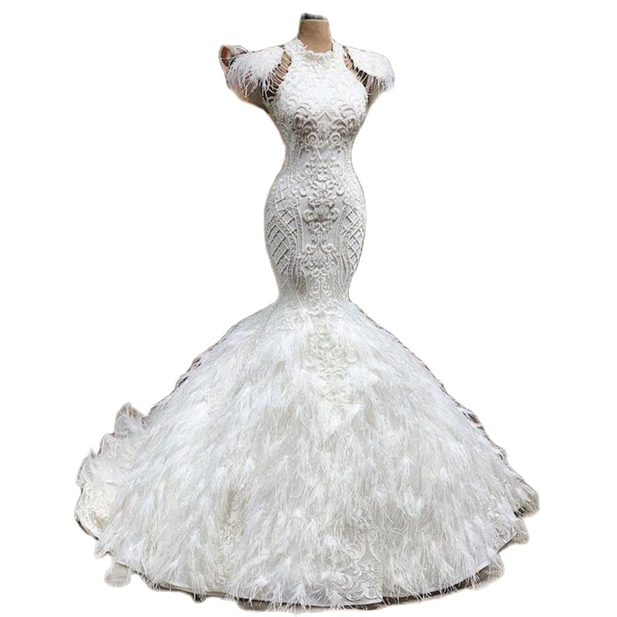 Gorgeous Feather Wedding Dress Mermaid Ruffle Robe De Mairee Sexy Gown Bridal Dresses Vestido De Novia