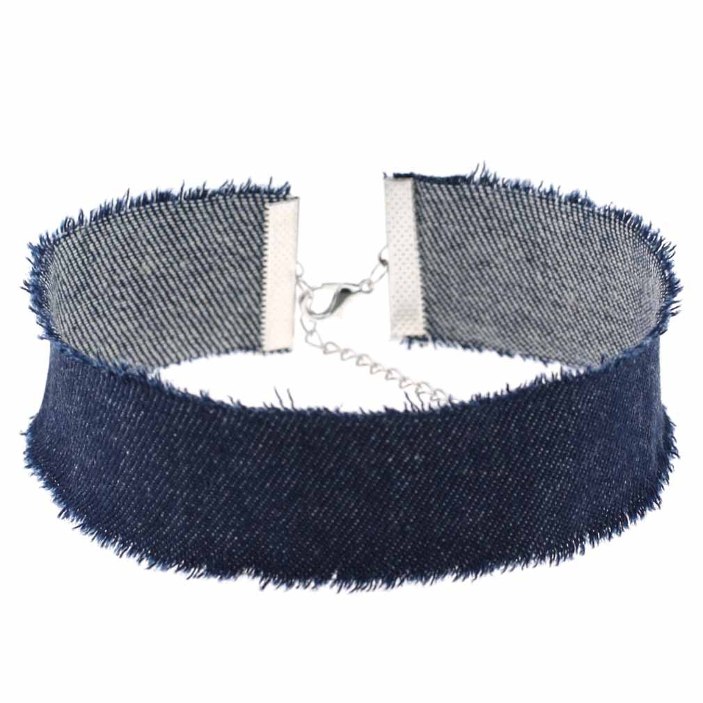 Width Gothic Denim Chokers Necklace Collar Sexy Women Necklet Denim Jean Short Necklace Accessories Wide Frayed Denim Jeans Choker Necklace Jewelry fo
