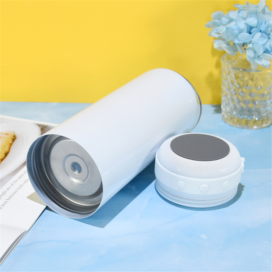 20oz Sublimation Bluetooth Speaker Tumbler Blanks STRAIGHT Music Cup White Travel Mug Smart Portable Wireless Water Bottle with straw and lid