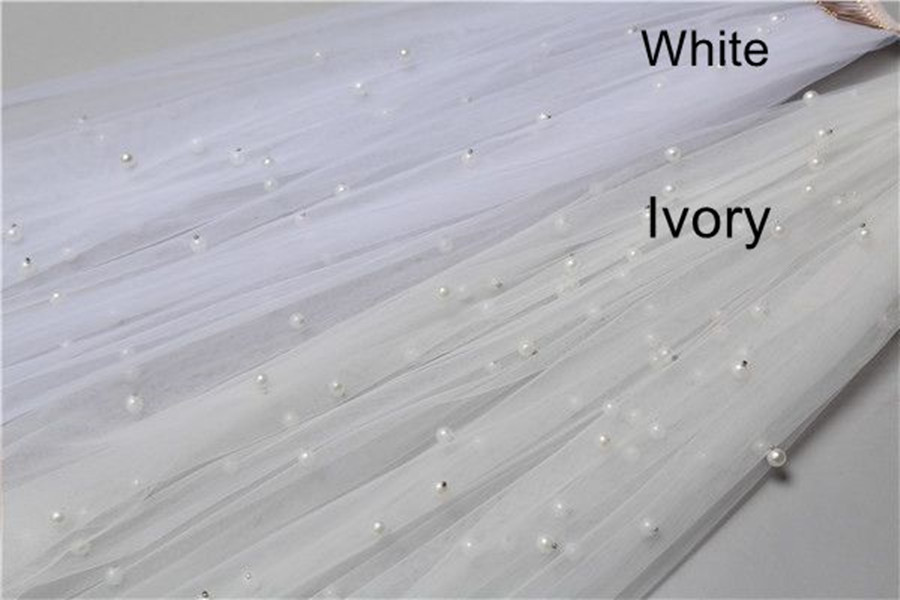 Cathedral Length Romantic 1Tier Pearl Beaded Long Bridal Veil Soft Tulle White Ivory Wedding Veils Handmade Accessories Headwear