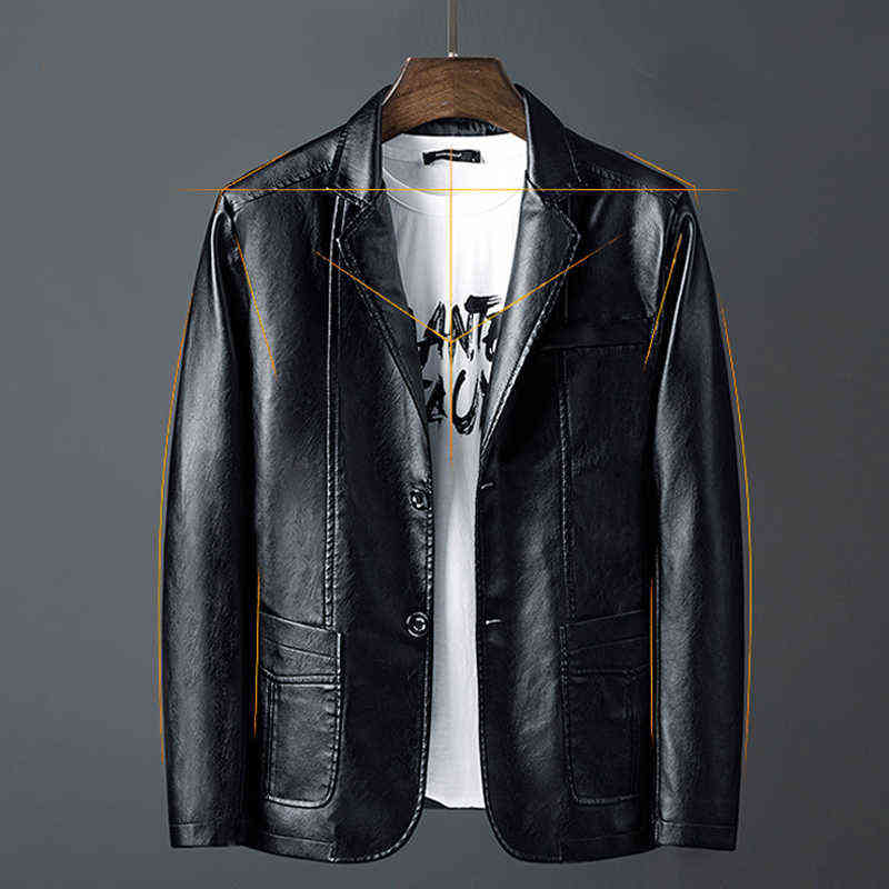 LBL Leather Jacket Male Slim Autumn Fashion Zipper Pockets PU Leather Men's Suit Jacket Pure Solid Color Leisure Coats 211111
