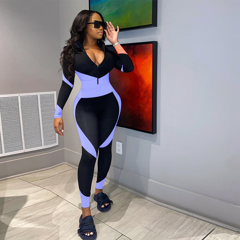 HAOYUAN Sexy Plus Size Bodycon Jumpsuit Long Sleeve Print Women Fall Fashion Clothing Oversized Tracksuit One Piece Club Outfits 201007