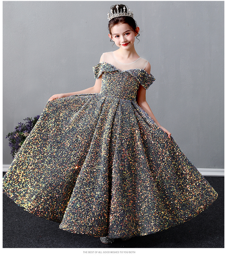 Sequin Lace Little Baby Girls Princess Flower Girl Dresses For Wedding Birthday Party Long Gown Formal Pageant Gowns Junior Bridesmaid Clothes 403