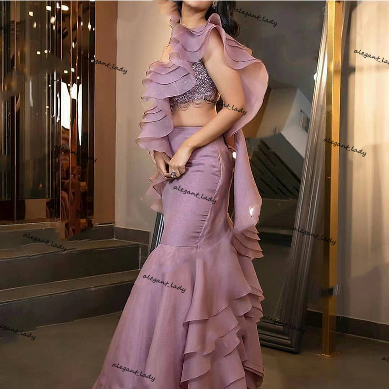 Lavender Ruffles Chiffon Gradient Evening Gowns for Women Prom Party Dress Mermaid Engagement Prom Dresses abendkleider