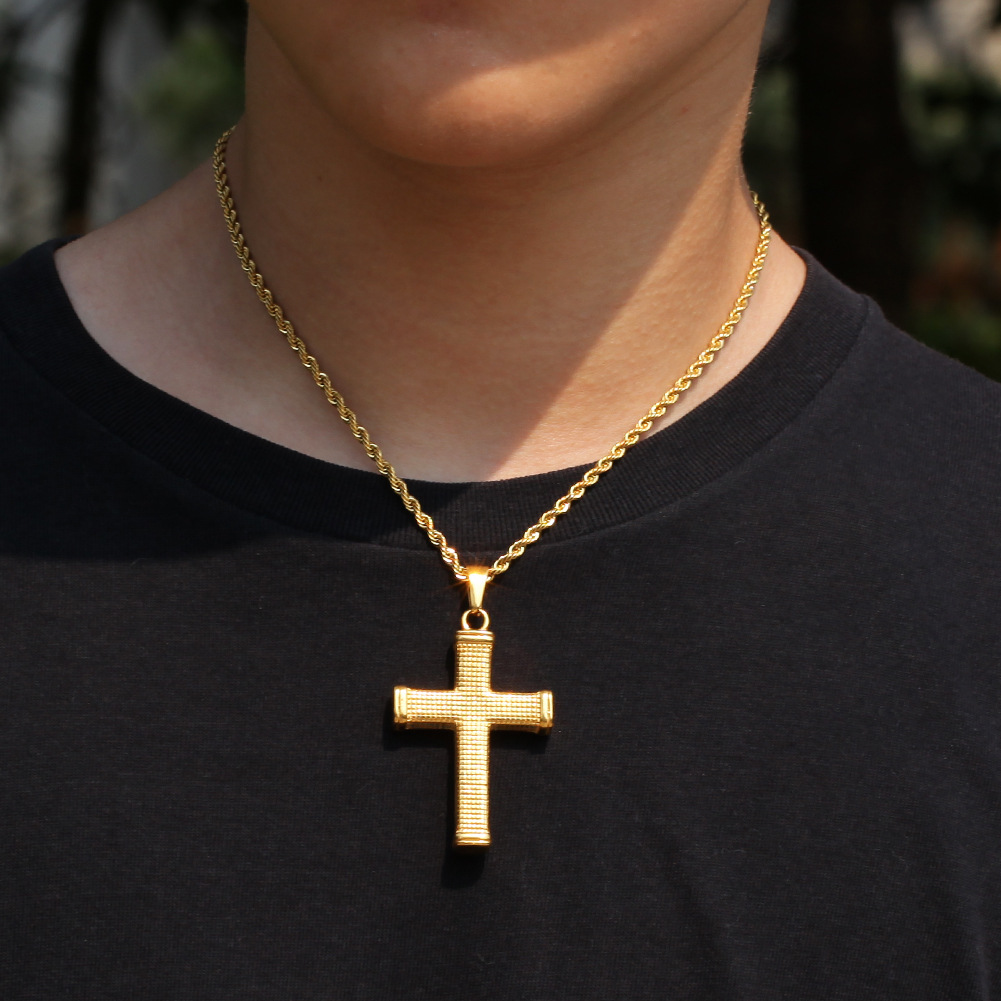 Hip Hop Stainless Steel Pendant Necklace Shining 18K Real Gold Plated Religious Jewelry Party Gift for Men