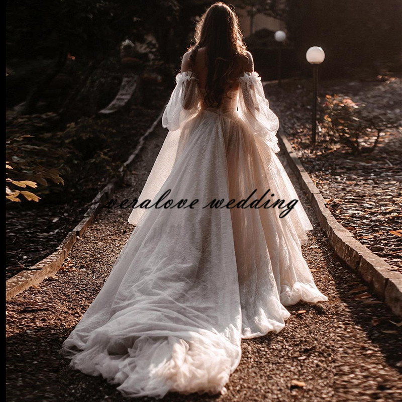 Robes de mariée Country Garden Wedding Dress Long Sleeves Soft Sequins Lace Bridal Gowns Sweep Train Bride Gowns for Women
