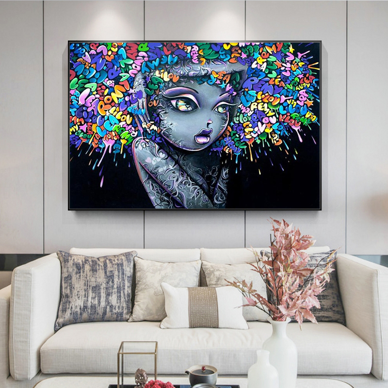 Lovely Girls Graffiti Art Canvas Paintings On The Wall Pictures For Living Room Pop Art Street Art Canvas Prints Home Decoration