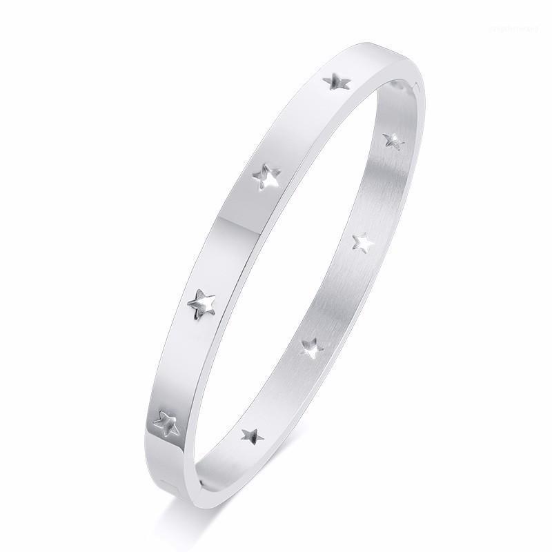 Stylish Silverly Star Hinged Bracelet For Women Stainless Steel Bangle
