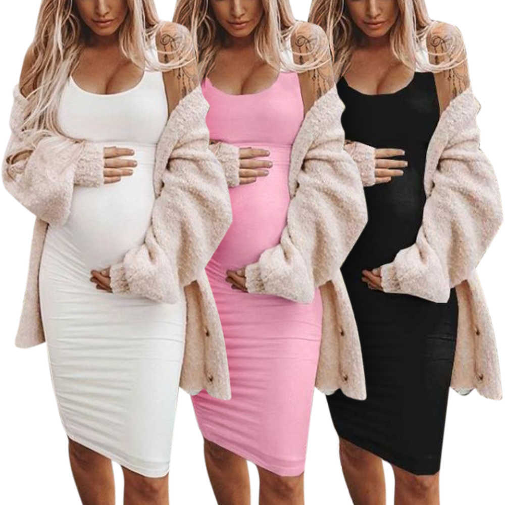 Summer Pragnancy Dresses Sleeveless Solid Maternity Dresses Straight O Neck Women Dresses Casual Maternity Clothes Q0713