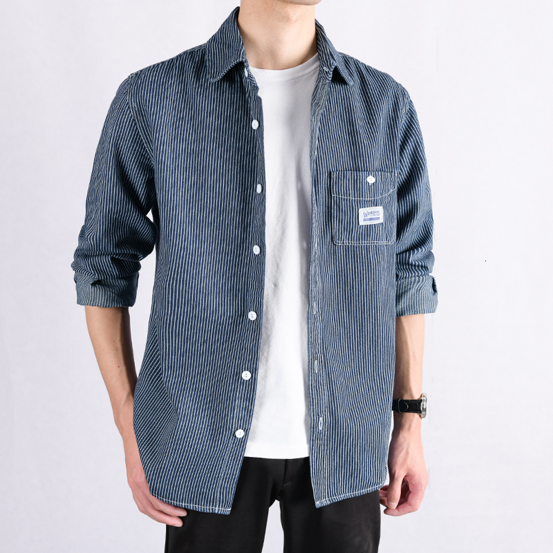 2021 Long-sleeved Japanese Style Male Pure Cotton Stripe Spring and in Autumn They Tend to Denie Men's Shirts of the Casual Make Shirt for M, Blue
2021 Long-sleeved Japanese Style Male Pure Cotton Stripe Spring and in Autumn They Tend to Denie Men's Shirts of the Casual Make Shirt for M, Blue