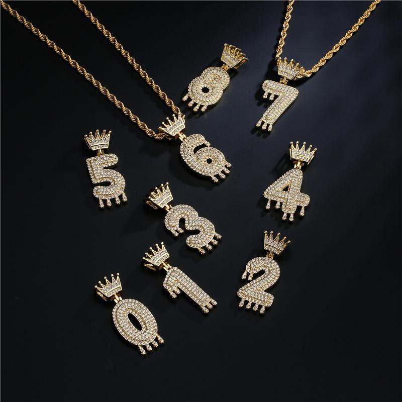 Chains Fashion Crown Dripping Number Pendant Hollow Gold Chain Necklace Crystal Bubble Digit Iced Out Jewelry Trendy Men
Chains Fashion Crown Dripping Number Pendant Hollow Gold Chain Necklace Crystal Bubble Digit Iced Out Jewelry Trendy Men