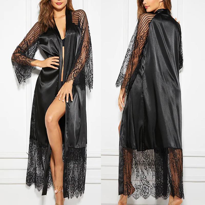 Lace New Sexy Fashion Robe Sleepwear Underwear Lingerie Satin Silk Pajamas, 1set-black
Lace New Sexy Fashion Robe Sleepwear Underwear Lingerie Satin Silk Pajamas, 1set-black