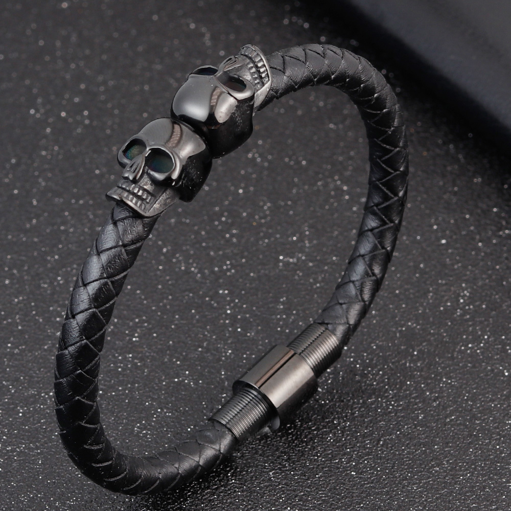 Hyperbole Men Jewelry Black Braided Leather Bracelets Stainless Steel Leahter Cool Skull Bracelet
Hyperbole Men Jewelry Black Braided Leather Bracelets Stainless Steel Leahter Cool Skull Bracelet