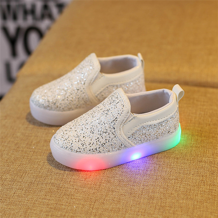 Baby Kids Sneakers New Children Slides Korean Sequin LED Bright Lights For Childrens Unisex Casual Shoes Fashion Footwear XJ260303