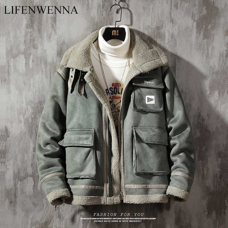 LIFENWENNA Woollen Thick Men Jacket Coat Man Winter Coats Streetwear Hip Hop 5XL Men Jacket Coat Motorcycle Bomber Jacket Men 210528