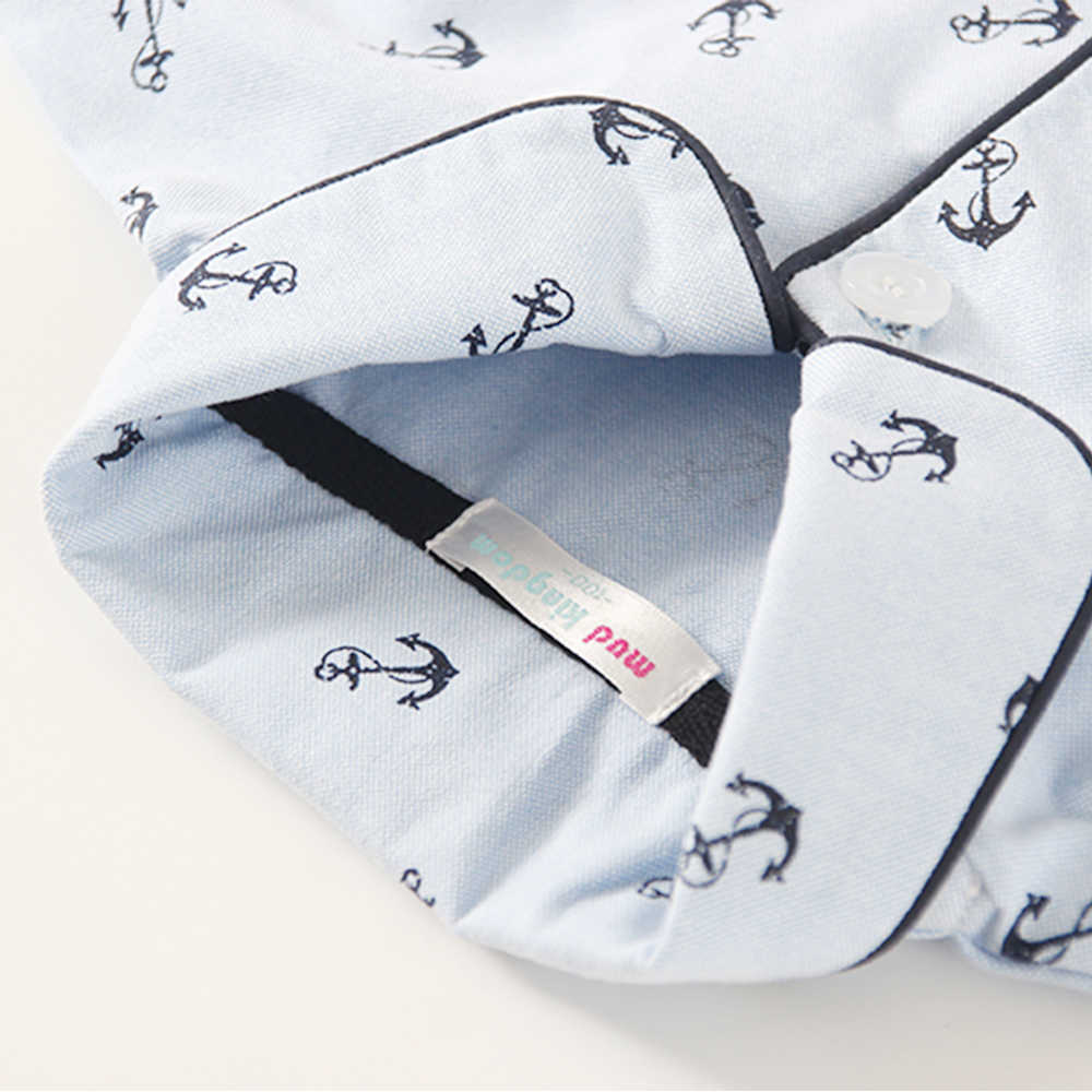 Mudkingdom Boys Pajamas Set Anchor Print Turn-Down Collar Toddler Pajama Cute Kids Sleepwear Clothes Nautical Jammies 210615