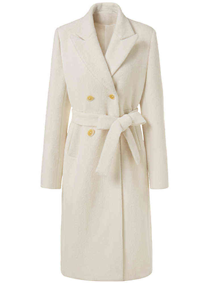 Lautaro Long Warm White Fluffy Faux Fur Trench Coat for Women Sashes Double Breasted Winter Clothes women Korean Fashion 211123