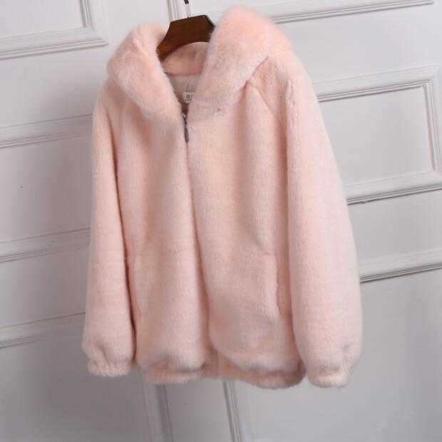 Fur Coat Women's Winter Korean Short Female Warm Loose Plush Hooded Thick Coat Jacket Overcoat Artificial Fur 211019