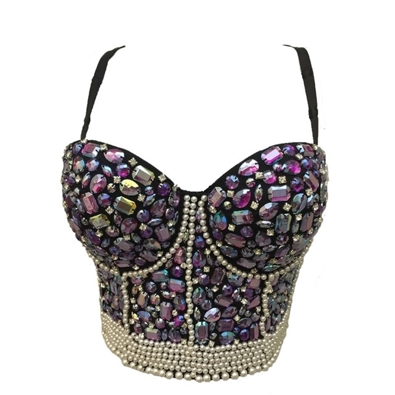 P4 Women Colorful Diamond Tank Tops Unique Camisole Crop Bustier Bra Tube Top Party Nightclub Performance S-XL 210527