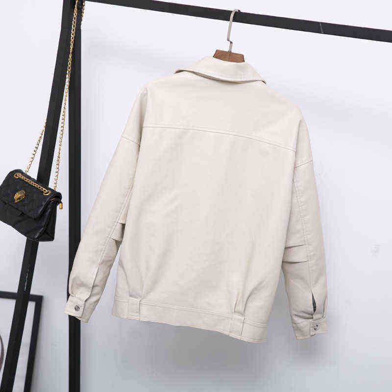 Fitaylor Autumn Women Faux Leather Jacket Casual Loose Soft Pu Motorcycle Punk Leather Coat Female Zipper Rivet Outerwear 211130