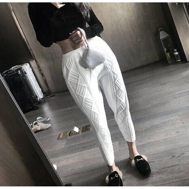 Top Fashion Knitting women's Side Striped Harem Pants loose casual elastic waist trousers plus size women pants T200223