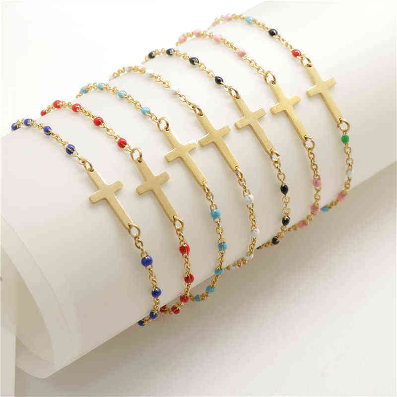 New Fashion Stainless Steel Bracelets Link Cable Chain Cross Golden Enamel Bracelet Jewelry for Women Gifts 18cm Long,1 Pc
New Fashion Stainless Steel Bracelets Link Cable Chain Cross Golden Enamel Bracelet Jewelry for Women Gifts 18cm Long,1 Pc