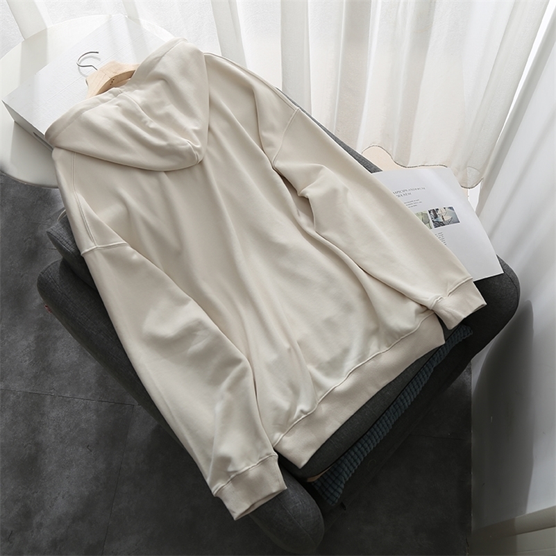 Oversize girls loose white hoodies fashion ladies elegant sweatshirts chic female vintage soft cotton sweatshirt women 201209