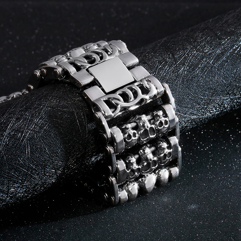 New Fashioh Hip Hop Wide Skull Stainless Steel Bracelets Metal Biker Viking Charm Large Argent Men Bracelet Bangle Jewelry Gift for Men