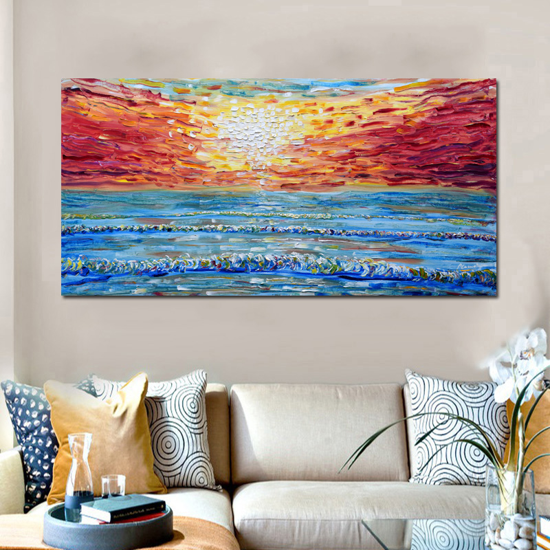 Sea Sunset Sky Posters And Prints Knife Painting On Canvas Landscape Picture Wall For Living Room Modern Home Decor