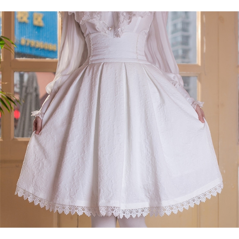 Women Classic Lolita Skirt Vintage Style Retro Gothic Darkness Lace Up High Waist A Line Chapel Church Formal Skirts Black T200113
