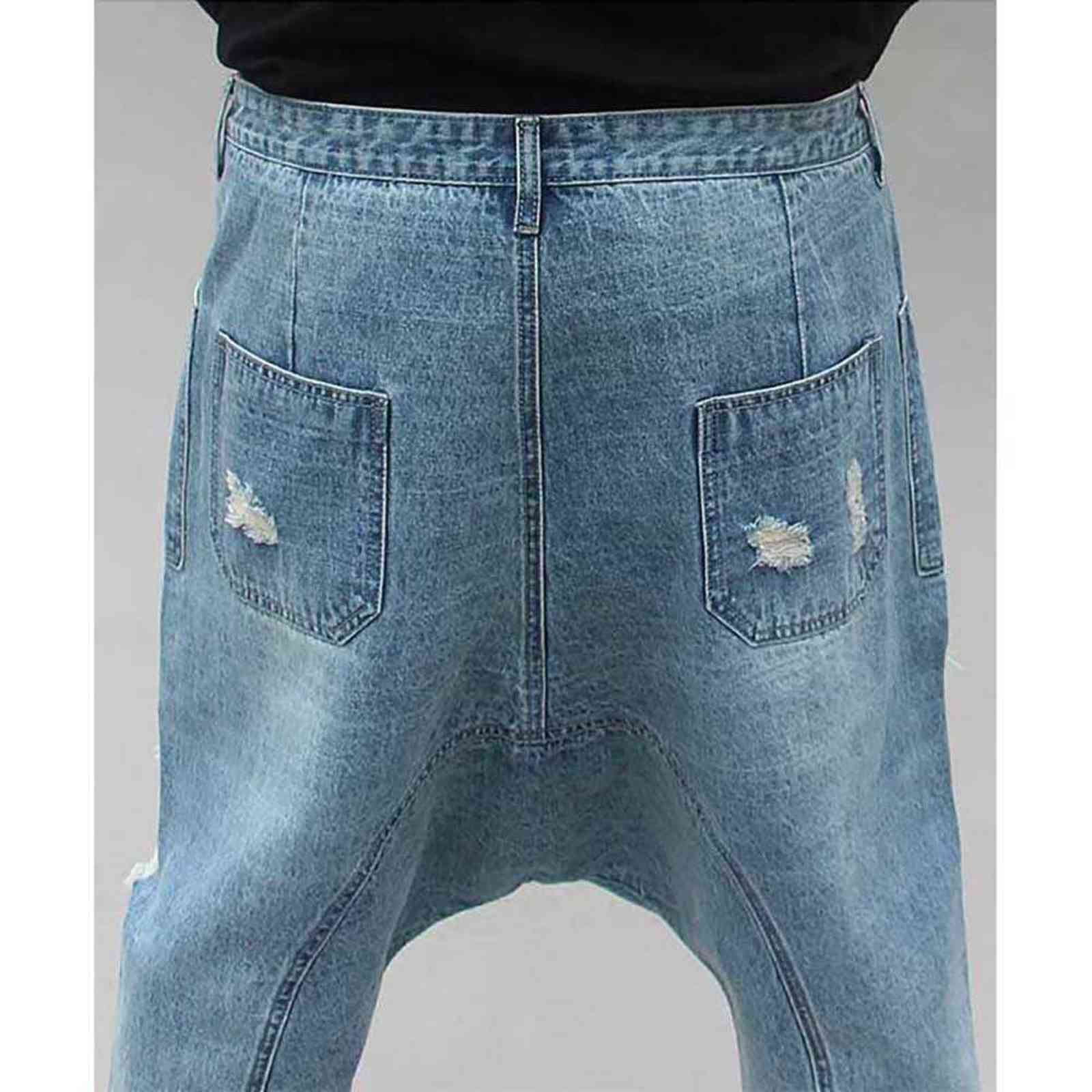 Distressed Streetwear Ripped Harem Jeans Men Casual Loose Baggy Trousers Hip Dropcrotch Denim Pants Male Clothes Big Size 211111