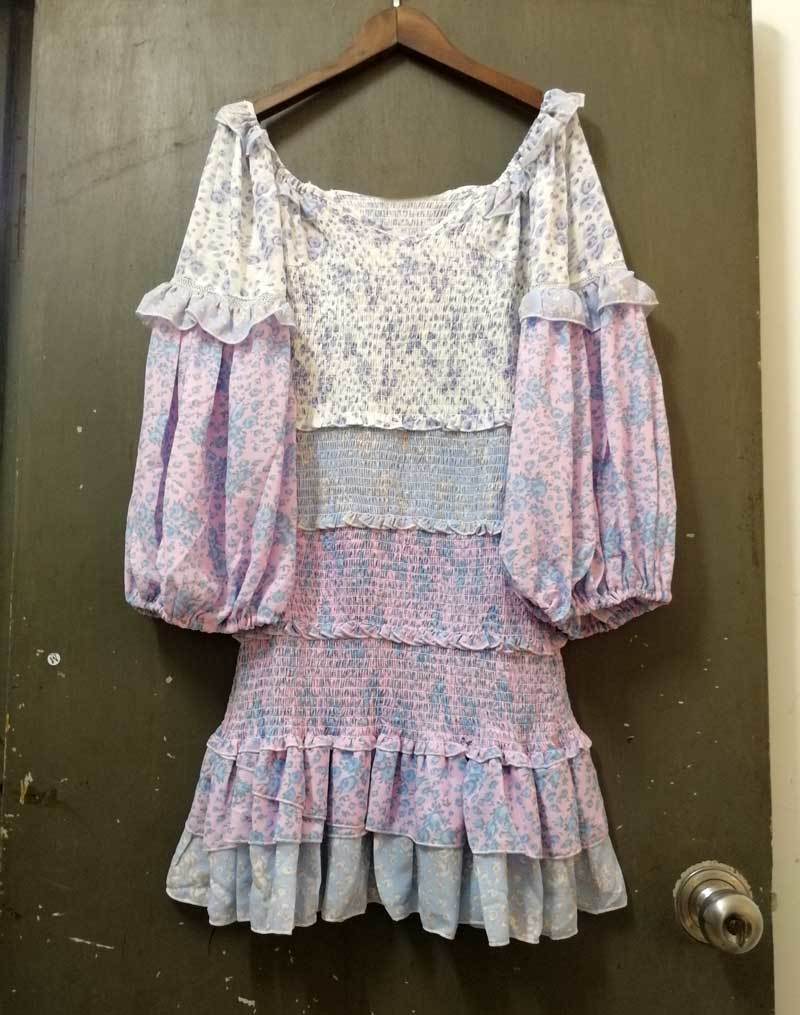 BOHO INSPIRED floral color blocked patchwork mini party puff sleeve ruffle women tiered sexy new summer dress 210315