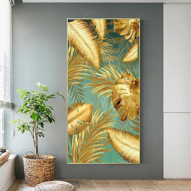 Abstract Golden Leaf Cuadros Canvas Painting Wall Art Pictures For Living Room Home Decor Tropical Plants Posters And Prints