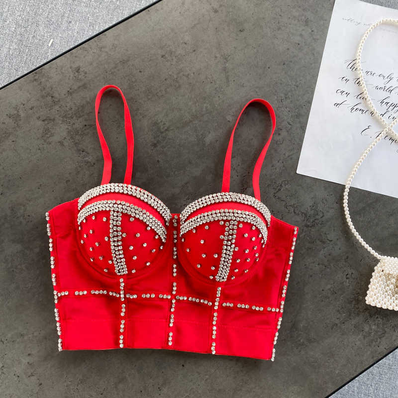 Lady Fashion High Street Chest Wrapped Padded Vest Beads Sexy Sleeveless Bustier Crop Tops Women Party Clothings Q201 210625