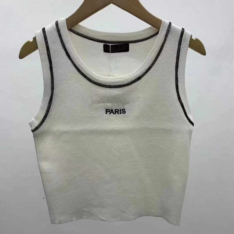 Women's Knited Tank Tops Crop Top Summer With Button Letter Tanks Camis Female Solid Elastic knit Slim Sleeveless Workout Vest Square Letter 4 St