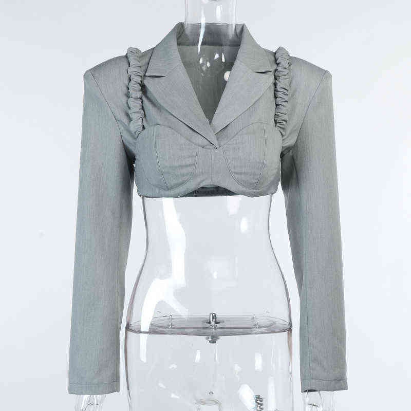 Two Piece Crop Blazer Suit and Tank Top One Button Sexy Coat Women Streetwear Fall Winter Missnight 211122