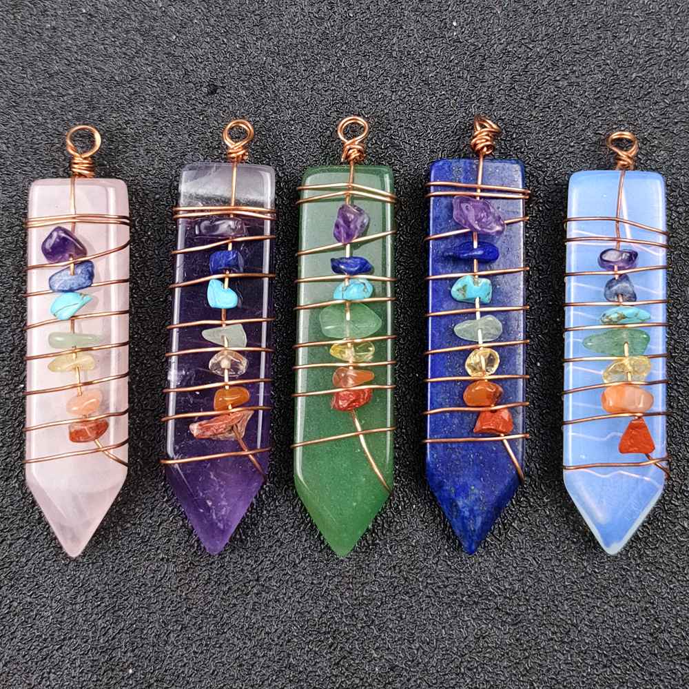 Arrowhead Chakra Reiki Healing Pendulums Charms Natural Stones Pendant Amulet Crystal Hexagonal for Men Women necklace Jewelry Making