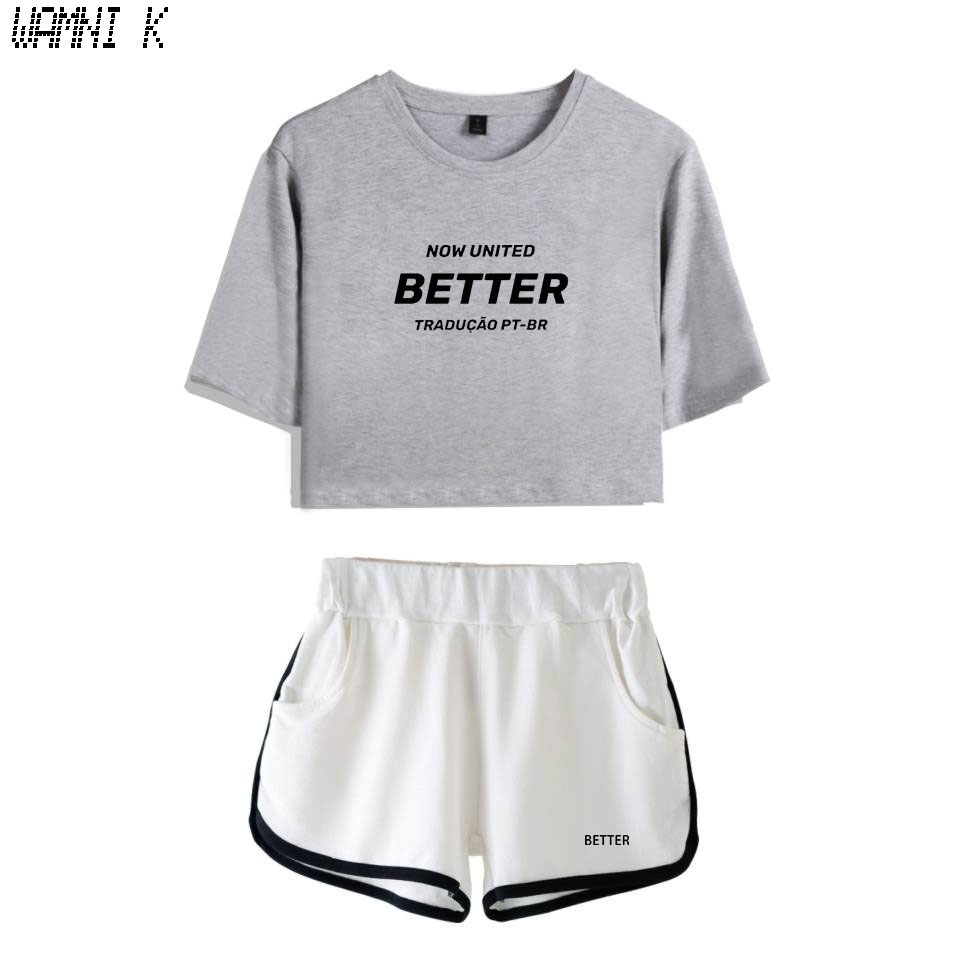 Now United - Better Album Women Two Piece Set Shortslovely T-shirt Better Now United Lyrics Harajuku Streetwear Girl Sets 210302
